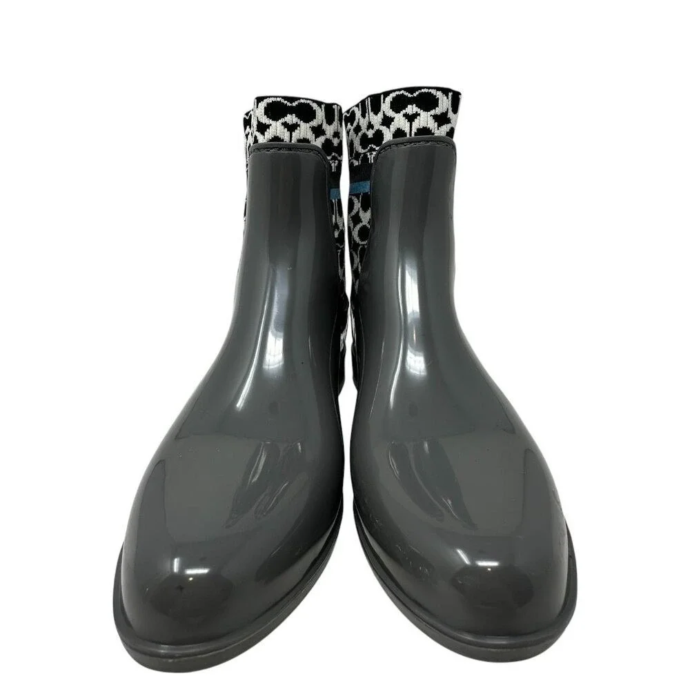 Coach Rivington‎ Rainboots - Gray Rubber w/ Blk and white logo sock - Size 7